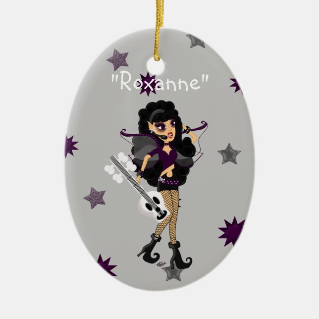 Ornamento De Cerâmica Gothic Faerie with Skull Guitar (Frente)