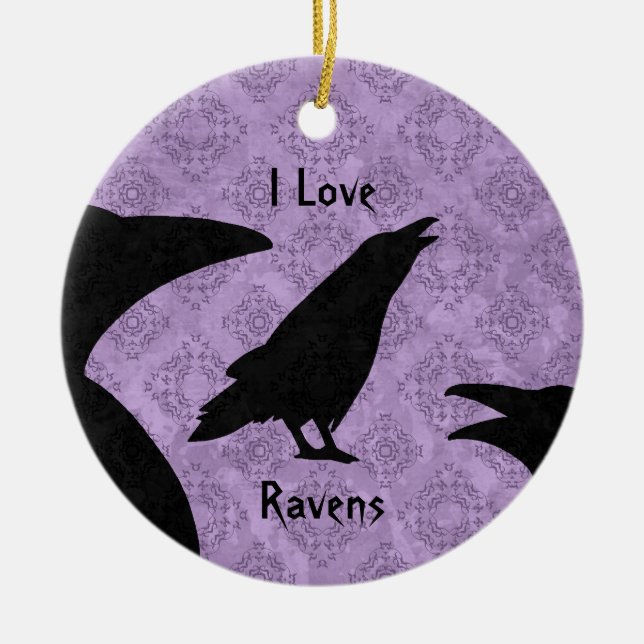 Ornamento De Cerâmica Gótico Eu Amo Ravens (Frente)
