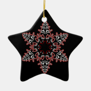 Ornamento De Cerâmica Gótico rosa Filigree Snowflake Natal ou Yule