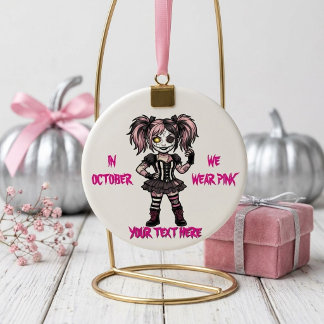Ornamento De Cerâmica Gótico Rosa Halloween I Em Outubro Usamos Rosa