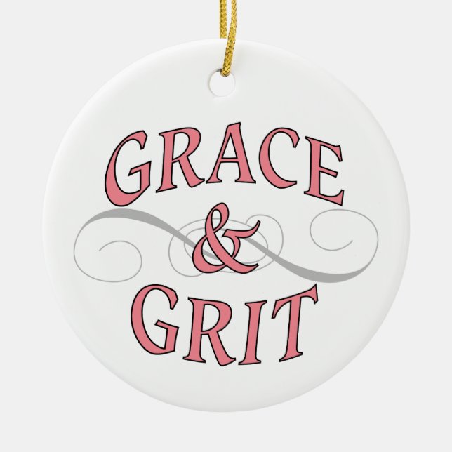 Ornamento De Cerâmica Grace & Grit em rosa e Cinza (Frente)