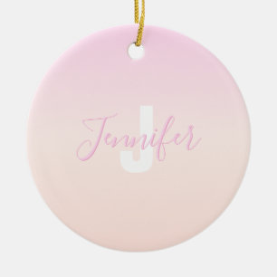 Ornamento De Cerâmica Gradiente Ombre Rosa Claro e Pêssego Nome e Monogr