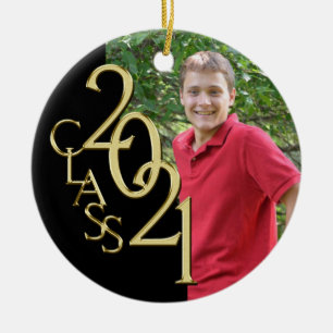 Ornamento De Cerâmica Graduação - Classe 2021 Photo Black com Dourado