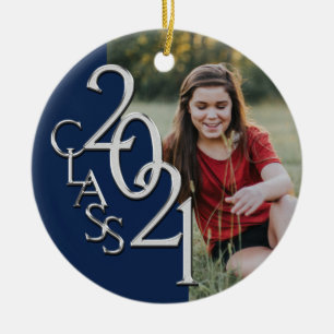 Ornamento De Cerâmica Graduação Classe 2021 Photo Blue Silver