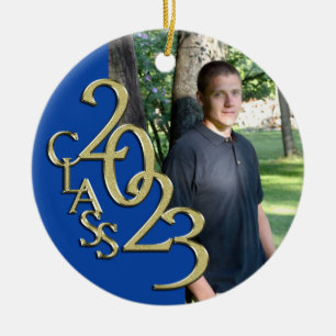 Ornamento De Cerâmica Graduação Classe 2023 Foto Azul com Dourado