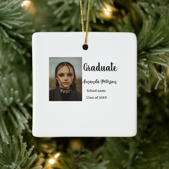 Ornamento De Cerâmica Graduação clássica adicione nome de foto classe an (Árvore)
