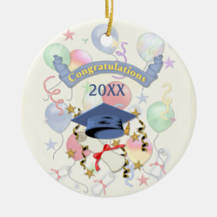 Ornamento De Cerâmica Graduação de Morteiro Azul e Diploma