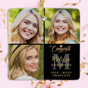 Ornamento De Cerâmica Graduação Elegante Colagem de Fotos Personalizada