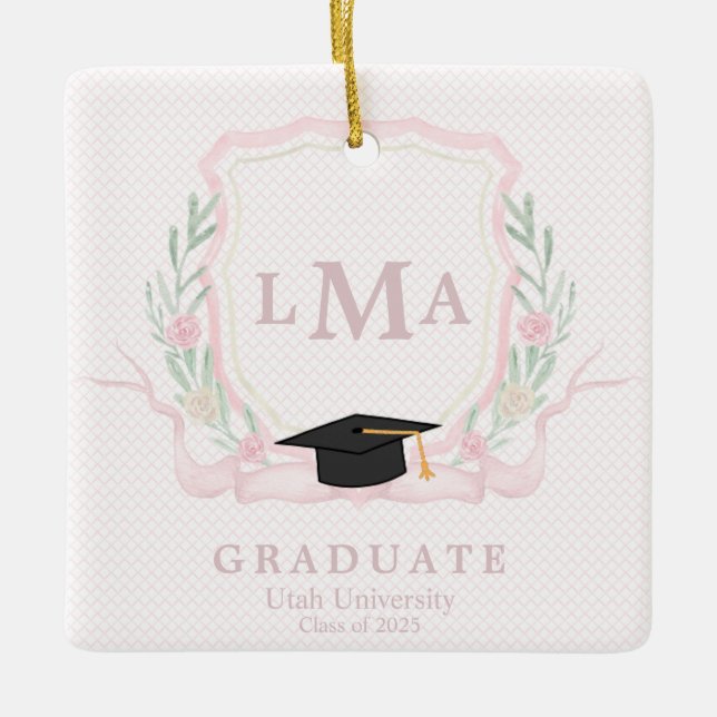 Ornamento De Cerâmica Graduação em Monograma Coquette (Frente)