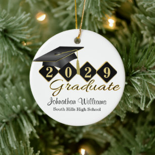 Ornamento De Cerâmica Graduação em preto e Dourado clássico