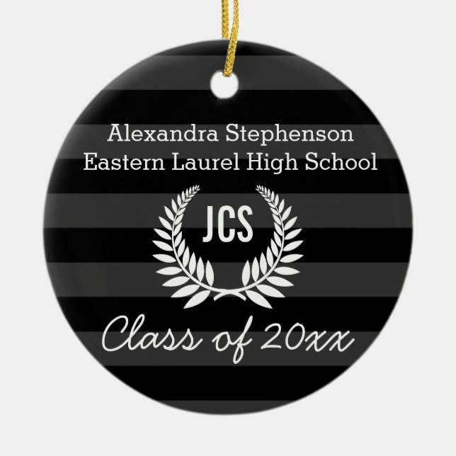 Ornamento De Cerâmica Graduação Fotográfica, Cinza Negra, Monograma Laur (Frente)