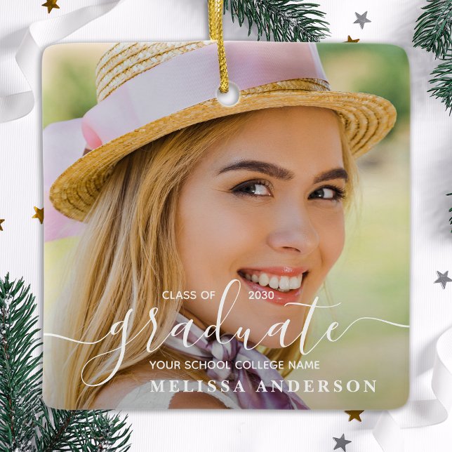 Ornamento De Cerâmica Graduação Personalizada de 2 Fotografias do Forman (Criador carregado)