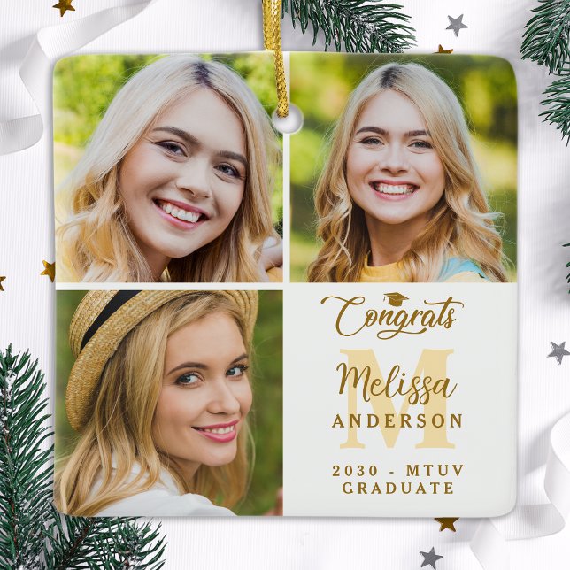 Ornamento De Cerâmica Graduação Personalizada de Colagem de Fotos Modern (Criador carregado)