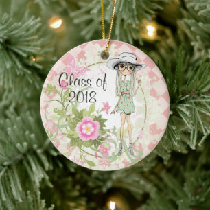 Ornamento De Cerâmica Graduação Personalizada de Menina Legal e Flores R