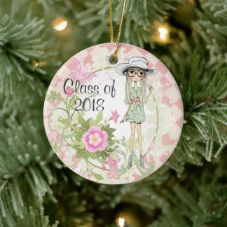 Ornamento De Cerâmica Graduação Personalizada de Menina Legal e Flores R