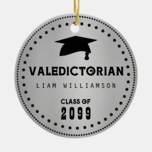 Ornamento De Cerâmica Graduação Valedictoriana Masculina Preta e Pratead