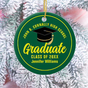 Ornamento De Cerâmica Graduação Verde Amarelo Natal Personalizado