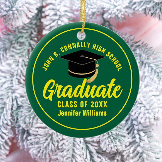 Ornamento De Cerâmica Graduação Verde Amarelo Natal Personalizado (Criador carregado)