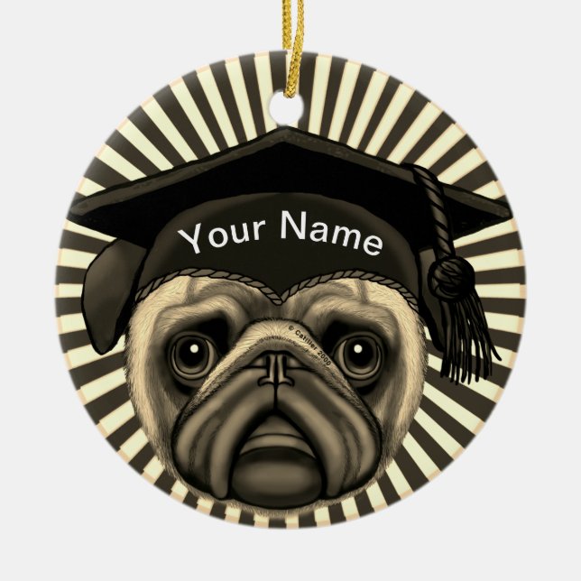 Ornamento De Cerâmica Graduado Pug  (Frente)