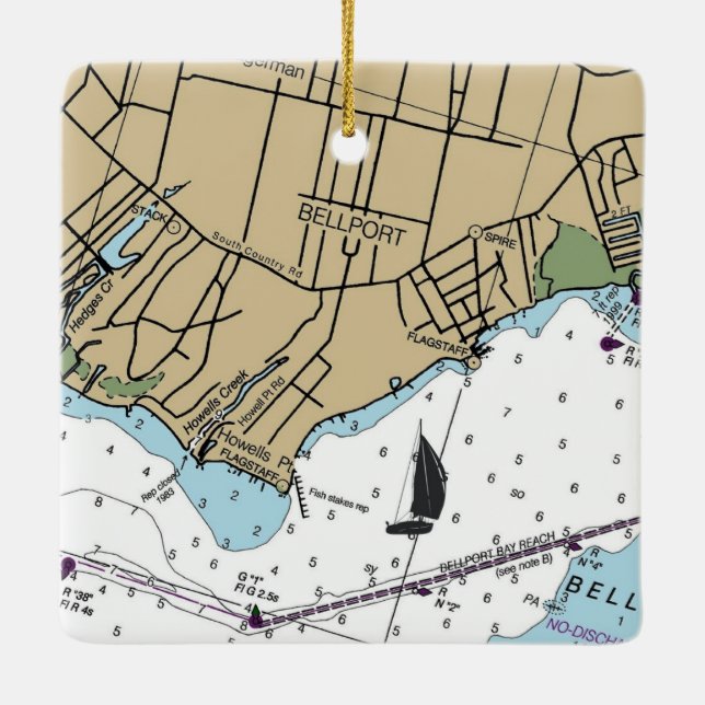 Ornamento De Cerâmica Gráfico Bellport NY (Verso)