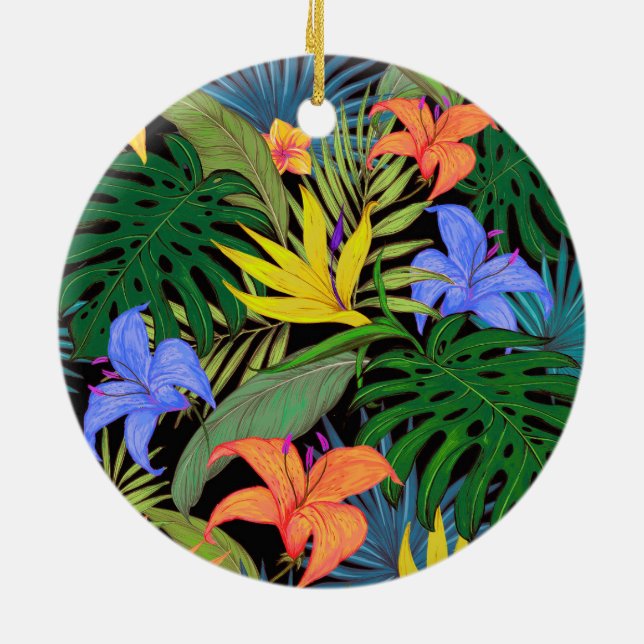 Ornamento De Cerâmica Gráfico da Flor Tropical Hawaii Aloha (Traseira)
