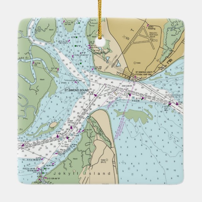 Ornamento De Cerâmica Gráfico da Ilha de Jekyll na Flórida (Verso)
