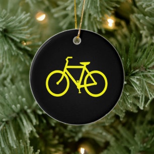 Ornamento De Cerâmica Gráfico da Rota de Bicicleta Preto e Amarelo