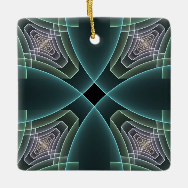 Ornamento De Cerâmica Gráfico de Arte Geométrica Teal Moderna (Frente)