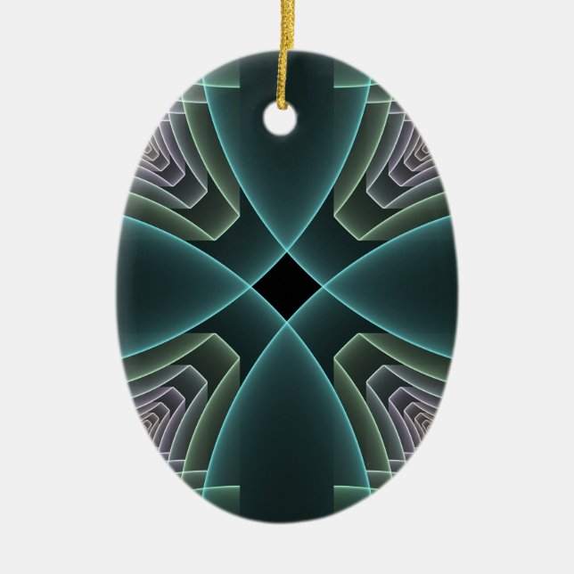 Ornamento De Cerâmica Gráfico de Arte Geométrica Teal Moderna (Frente)