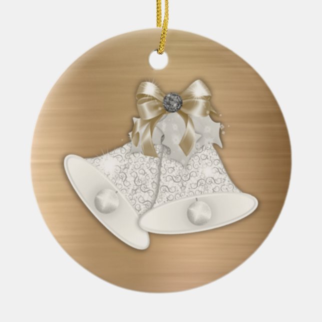 Ornamento De Cerâmica Gráfico de Cintos Brancos Dourados Modernos (Frente)