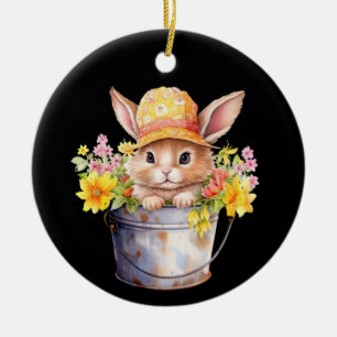 Ornamento De Cerâmica Gráfico de Coelho para Meninas Tempo de Primavera
