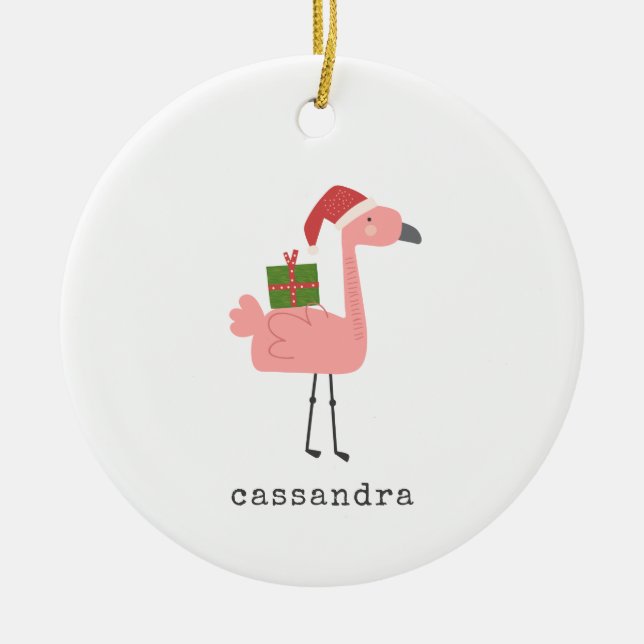 Ornamento De Cerâmica Gráfico de Flamingo de Natal Bonito Personalizado (Frente)