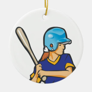 Ornamento De Cerâmica gráfico de jogador de beisebol feminino