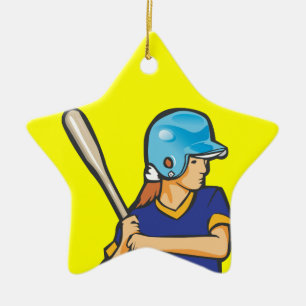 Ornamento De Cerâmica gráfico de jogador de beisebol feminino