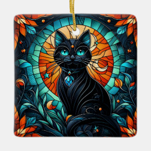 Ornamento De Cerâmica Gráfico de Vidro Arrefecido de Gato Negro