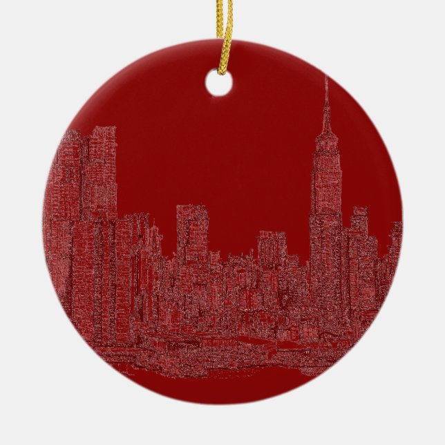 Ornamento De Cerâmica Gráfico do vermelho de NYC (Frente)