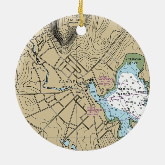 Ornamento De Cerâmica Gráfico náutico Camden Maine (Traseira)