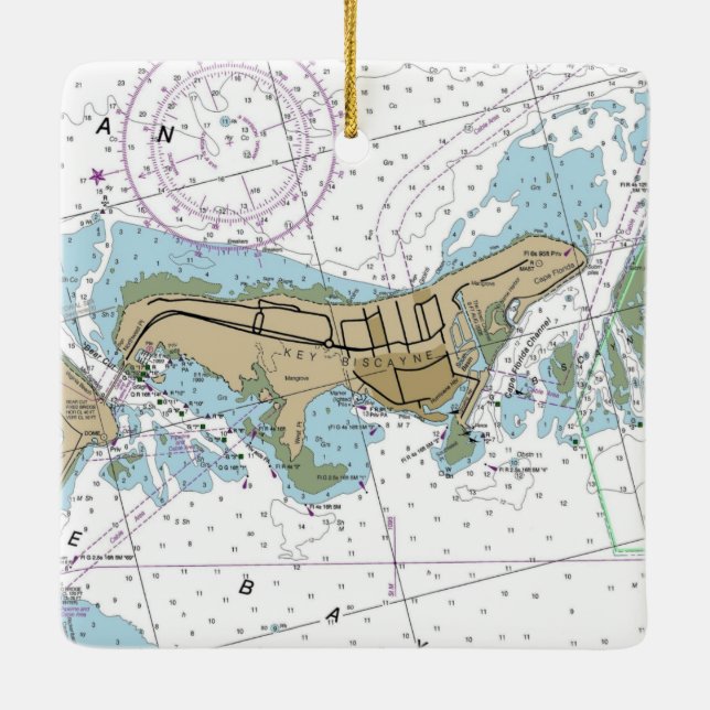 Ornamento De Cerâmica Gráfico Náutico da Flórida Key Biscayne (Verso)