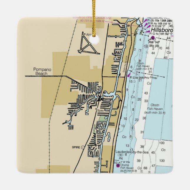 Ornamento De Cerâmica Gráfico náutico de Pompano Beach (Verso)