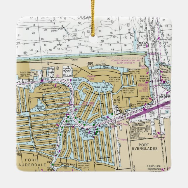 Ornamento De Cerâmica Gráfico náutico Fort Lauderdale (Verso)