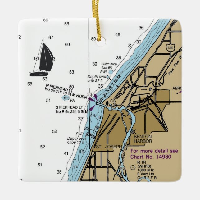 Ornamento De Cerâmica Gráfico náutico MI de Benton Harbour (Frente)