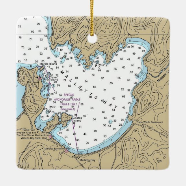 Ornamento De Cerâmica Gráfico náutico VT da Baía de Mallets (Verso)