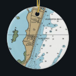 Ornamento De Cerâmica Gráfico NC de Praia do Kure<br><div class="desc">Enfeites de natal Kure Beach North Carolina feito com gráfico náutico NOAA.</div>
