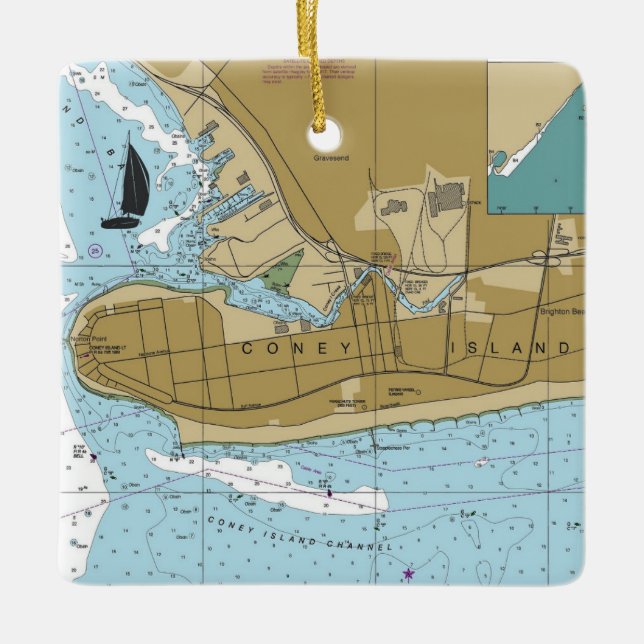 Ornamento De Cerâmica Gráfico NY da Ilha de Coney (Frente)