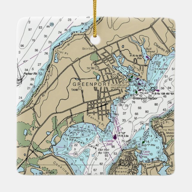 Ornamento De Cerâmica Gráfico NY de Gráfico Náutico Greenport (Verso)
