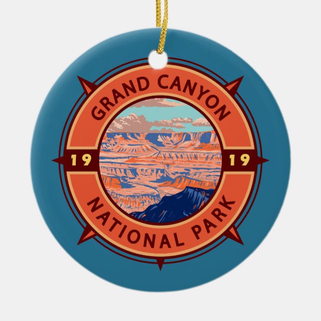 Ornamento De Cerâmica Grand Canyon National Park Retro Compass Emblem (Frente)