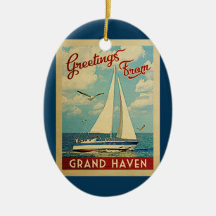 Ornamento De Cerâmica Grand Haven Sailboat Viagens vintage Michigan