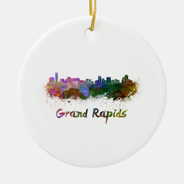 Ornamento De Cerâmica Grand Rapids skyline in watercolor (Frente)