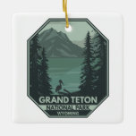 Ornamento De Cerâmica Grand Teton National Park Crane Vintage<br><div class="desc">Grande trabalho de arte de vetor Teton em um design. O parque inclui os maiores picos da Faixa Teton,  assim como a maioria das seções de norte do vale conhecido como Jackson Hole.</div>