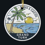 Ornamento De Cerâmica Grand Turk Turks e Caicos Vintage<br><div class="desc">Grande Turk vetor de arte design. Grand Turk Island é a ilha capital do arquipélago Turks e Caicos,  no oceano Atlântico. É pontilhado com restos de lagoas salinas e moinhos de vento da indústria do sal marinho da ilha,  predominante do século 17 ao 20.</div>